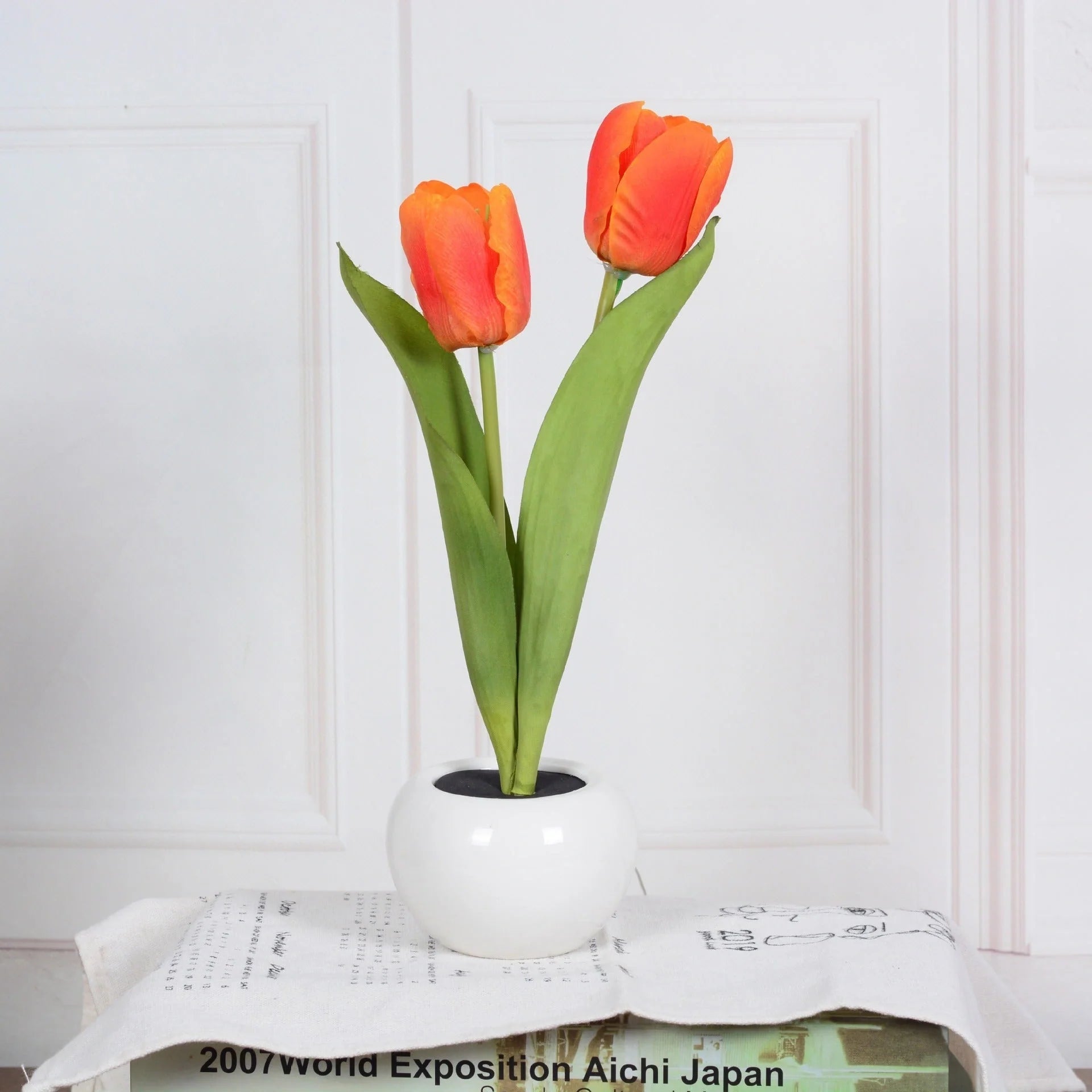LED Tulip Flower Night Light in ceramic pot with vibrant colors for home decoration