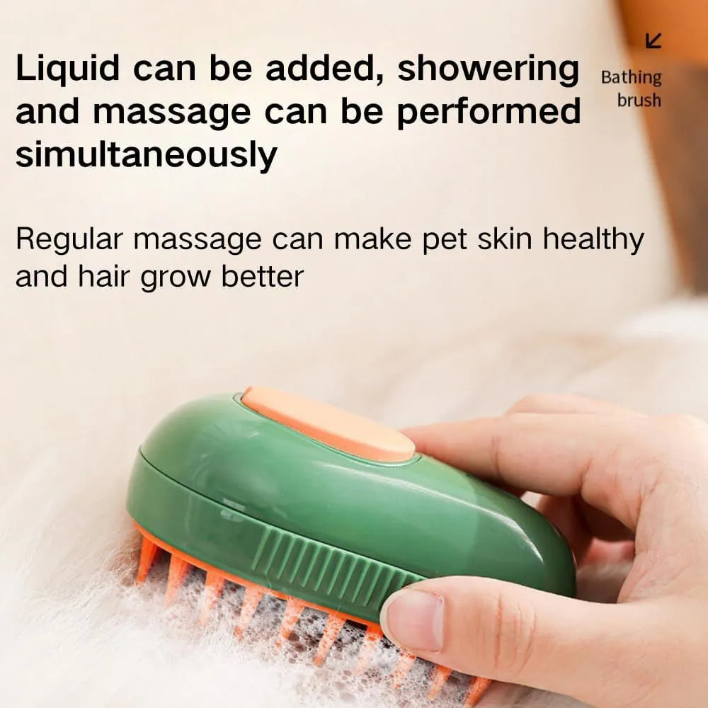 Green or white Cat Steam Brush 3-in-1 with water spray, silicone teeth, measuring 11x7.5x5.5cm