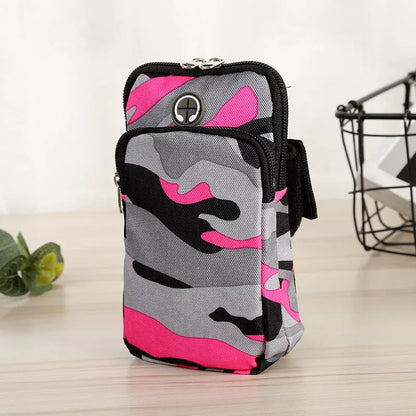 Camouflage water repellent wrist bag for running with adjustable strap