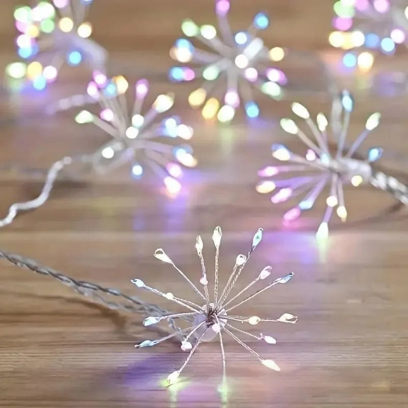 Dandelion LED solar fireworks lamp, 6.25m flower shape, 10 fireworks, 100 or 200 LED, warm white or colourful