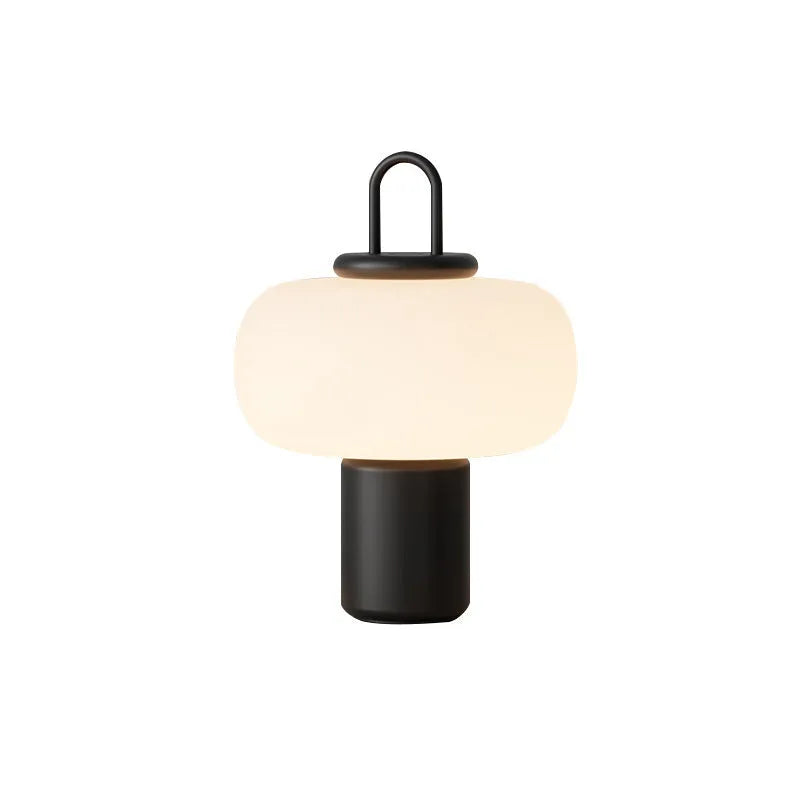 Minimalist Japanese glass bedside table lamp with warm light, 230x330mm dimensions, and UK plug on a children's nightstand.