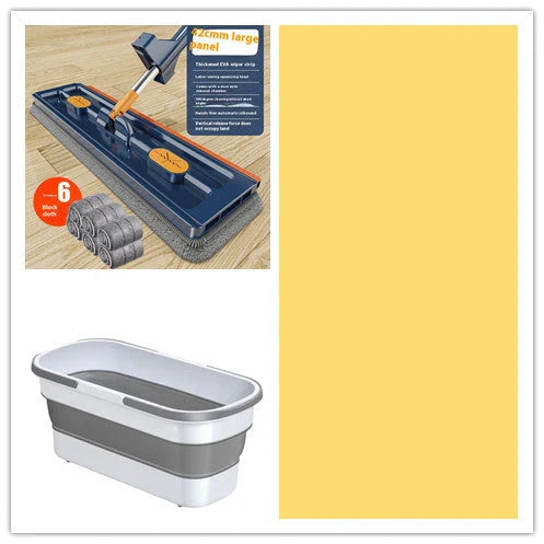 360° Rotating Flat Mop with Stainless Steel Handle and Self-Contained Dewatering Scraper for Effortless Floor Cleaning
