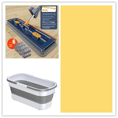 360° Rotating Flat Mop with Stainless Steel Handle and Self-Contained Dewatering Scraper for Effortless Floor Cleaning