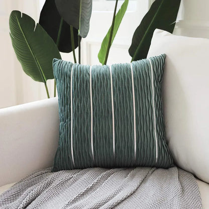 Striped velvet pillow cover in plush flannel velvet material measuring 45x45cm