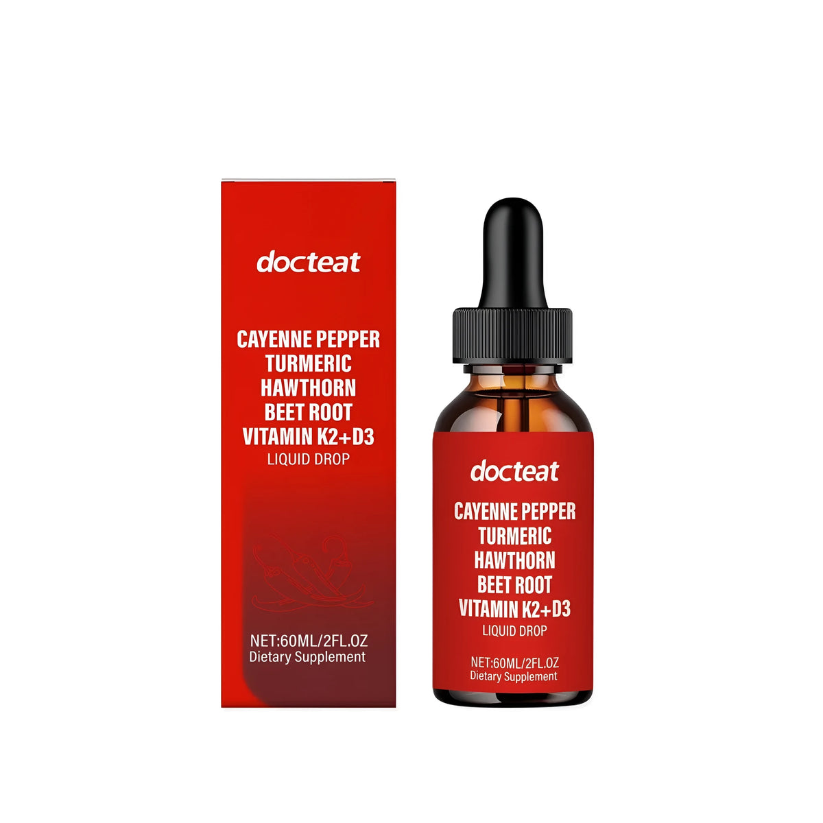 60ml Body Vitamin nutritional supplement drops bottle with dropper containing vitamins D3, K2, B1 and traditional extracts