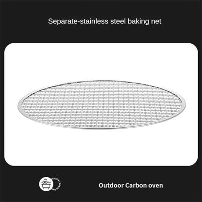Detachable stainless steel portable barbecue grill with storage bag, shown assembled for outdoor use.