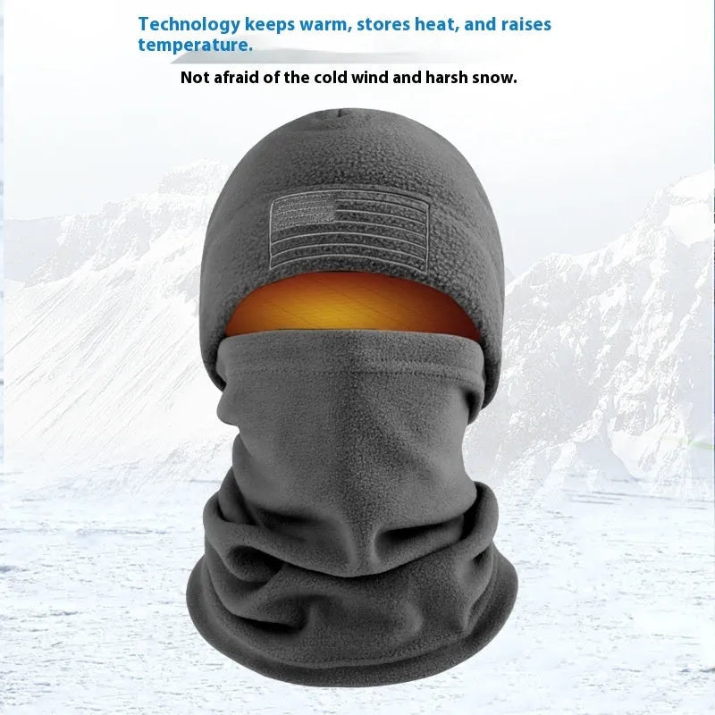 Winter headgear set with polar fleece hat and scarf in blue, army green, grey or black, free size