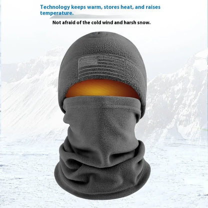 Winter headgear set with polar fleece hat and scarf in blue, army green, grey or black, free size