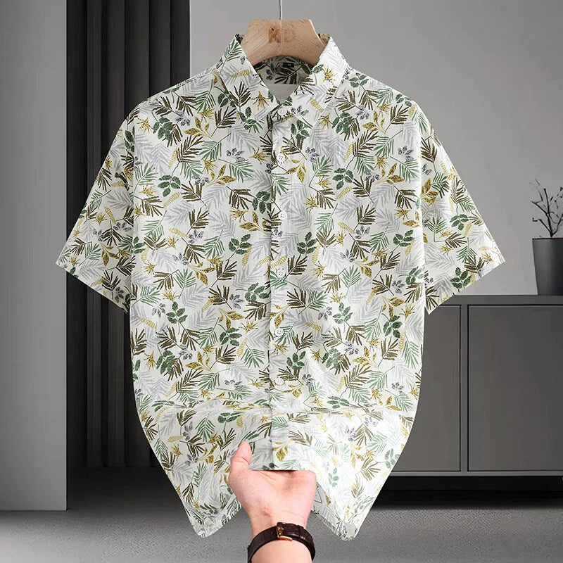 Men's Hawaiian style cotton summer shirt with floral printed pattern in cardigan design