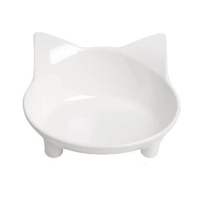White shallow melamine pet bowl with non-slip black rubber base on a kitchen floor