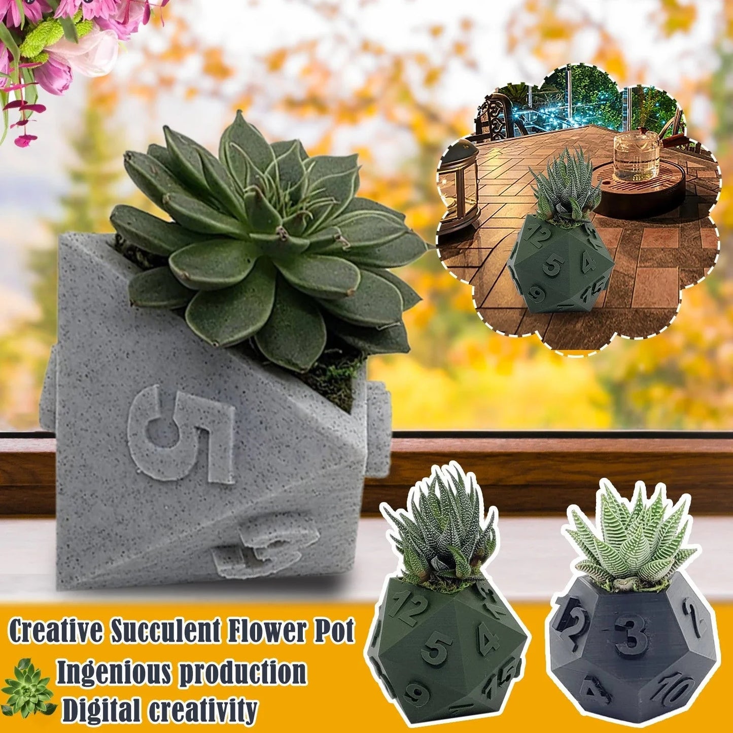 3D printed planter pot with geometric design, suitable for succulents, herbs, or home decor