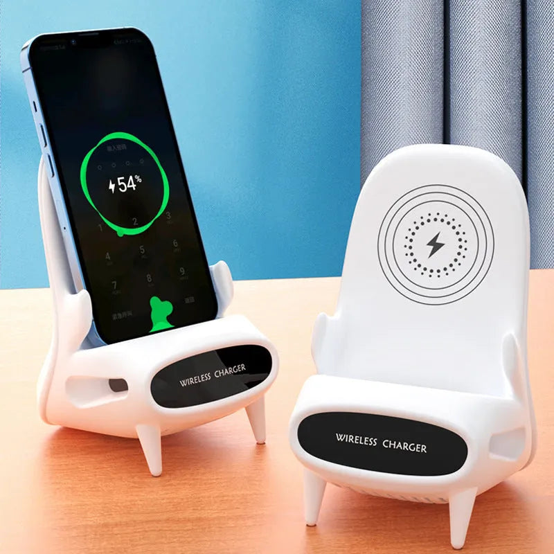 White portable mini desk wireless phone charger and holder with 10W fast charging