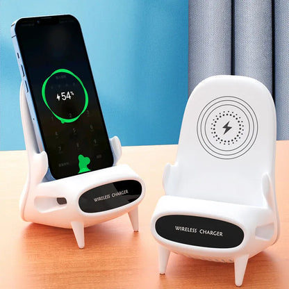 White portable mini desk wireless phone charger and holder with 10W fast charging