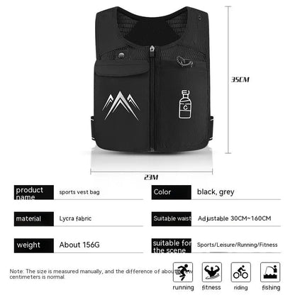 Black breathable mesh running vest with an integrated front pocket for a mobile phone.