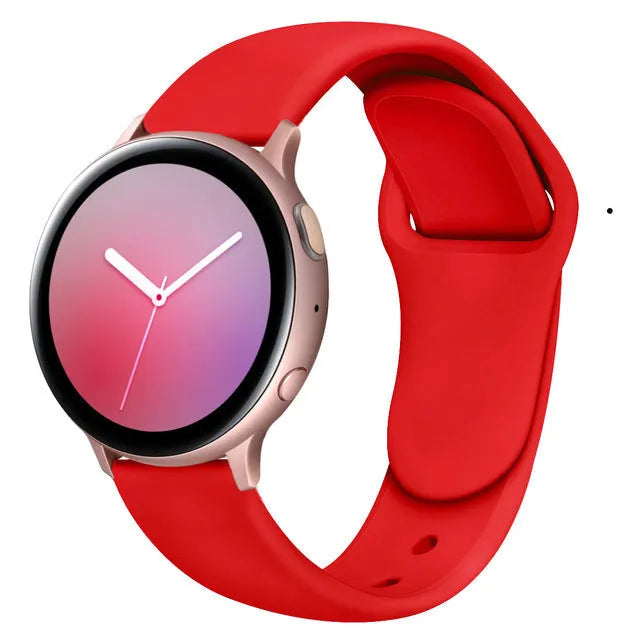 Samsung Galaxy Active 2 reverse buckle silicone strap showing 20mm and 22mm width options