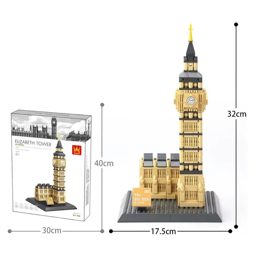 Wange building block set with 800+ ABS plastic pieces for constructing architectural landmark models