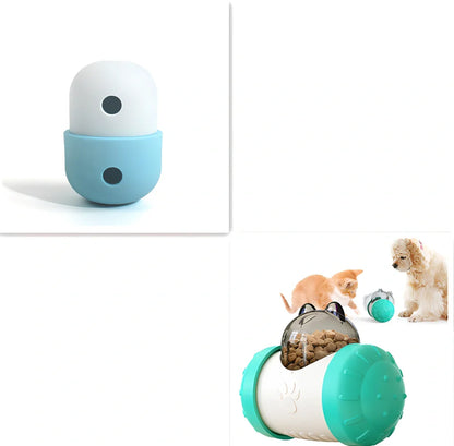 Yellow and blue silicone dog toy ball with treat opening for medium to large breed dogs