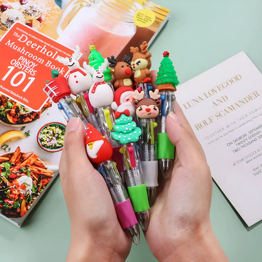 Christmas four-colour ballpoint pen with press mechanism showing festive designs