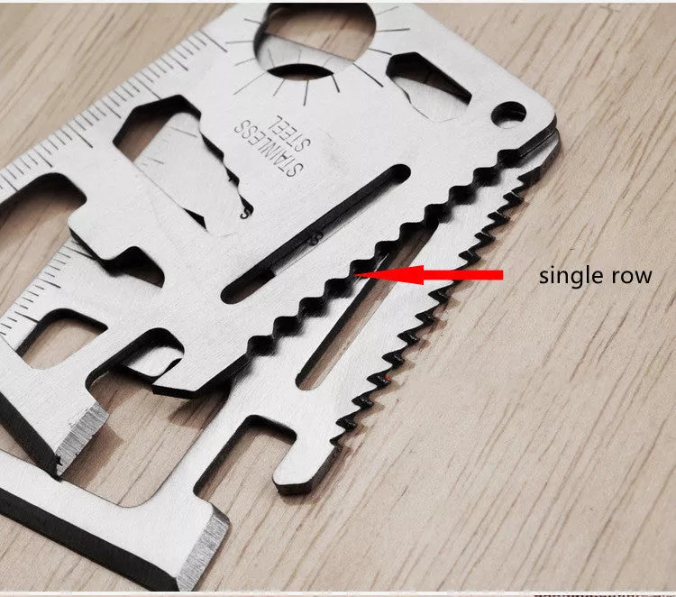 Stainless steel multifunctional tool card with leather cover for outdoor camping