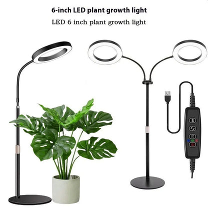 6-inch diameter Angel Ring plant grow light with retractable stand showing height adjustment mechanism
