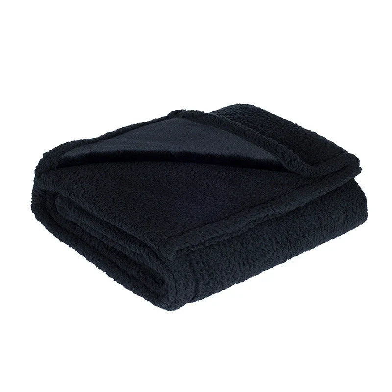 Cozy pet blanket made from soft flannel, wool, and sherpa in various colors and sizes
