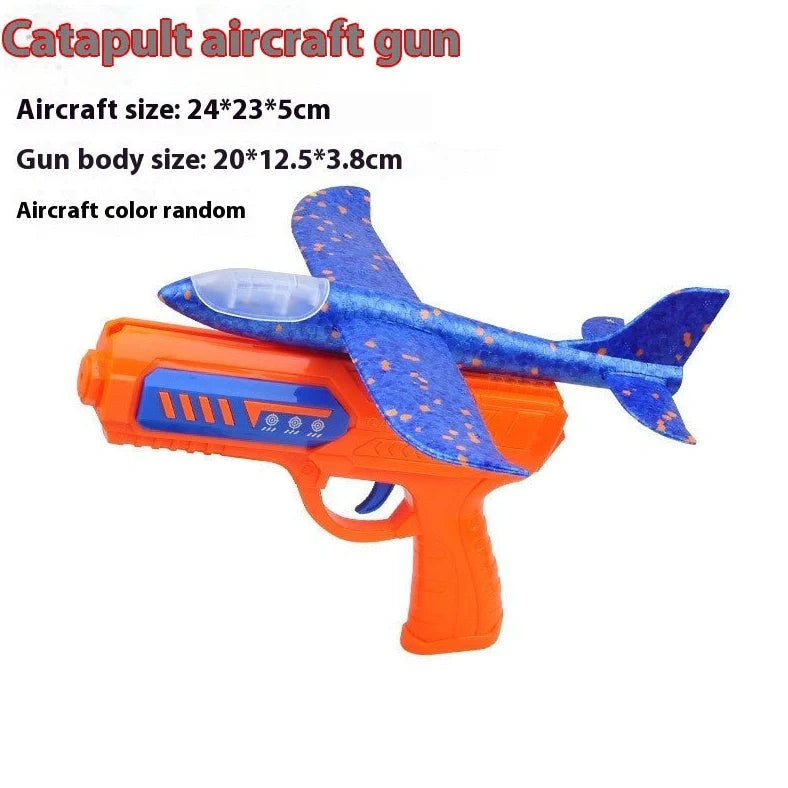 Foam ejection model toy with flash function for children aged 4-6 years: includes UFO-style flying disc and foam projectile launcher for imaginative play