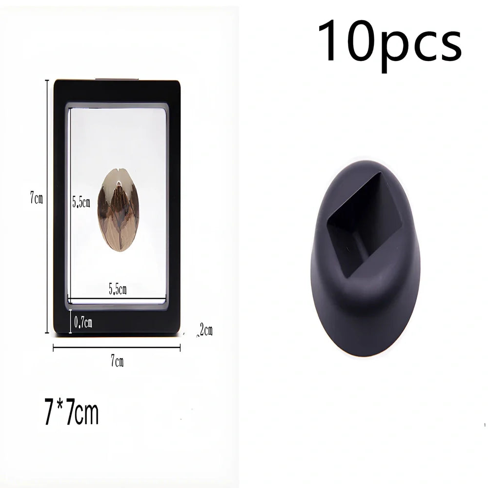 Black 11x11cm suspended 3D floating display frame holder with square base for coins and gems