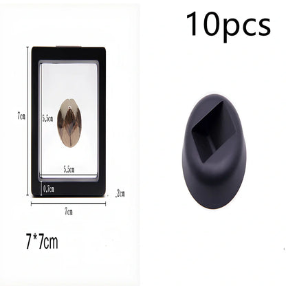 Black 11x11cm suspended 3D floating display frame holder with square base for coins and gems