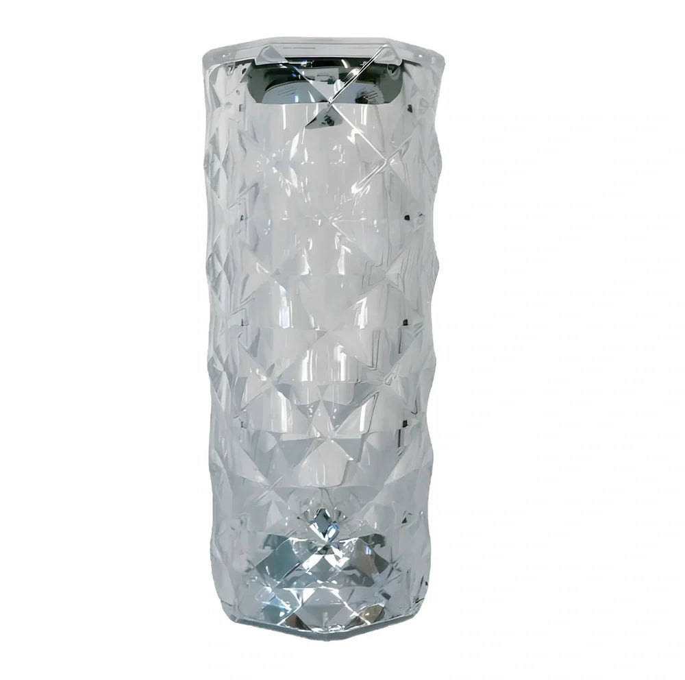Crystal diamond-style acrylic table lamp with RGB colour touch controls and USB charging cable