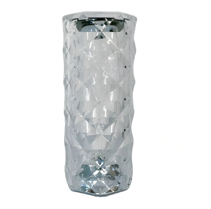 Crystal diamond-style acrylic table lamp with RGB colour touch controls and USB charging cable