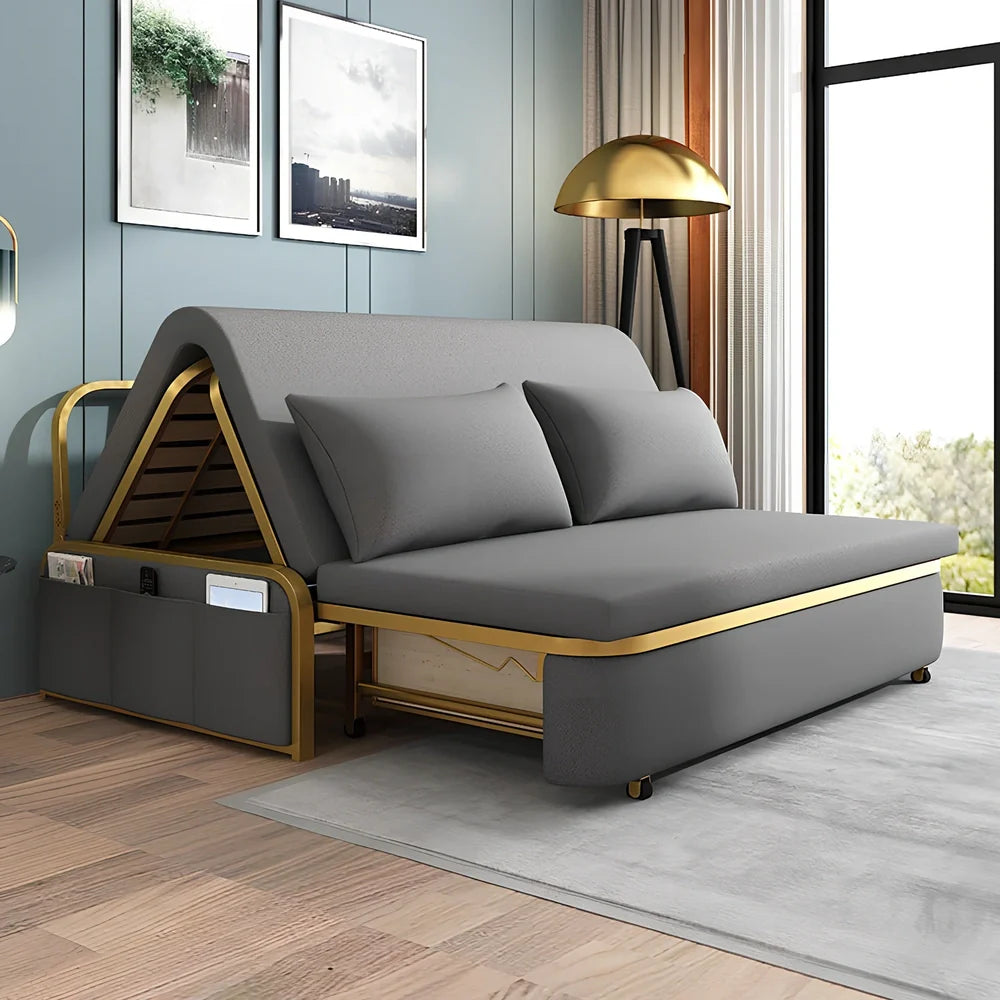 Dark grey foldable sofa bed with metal frame measuring 1.03 metres wide in both seating and sleeping configurations