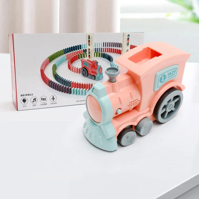 Automatic Domino-Building Train Toy with Mesmerizing Domino Display and Steering Mechanism