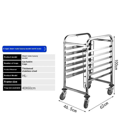 Six-level stainless steel commercial baking rack with lock mechanism and 40x60cm frame