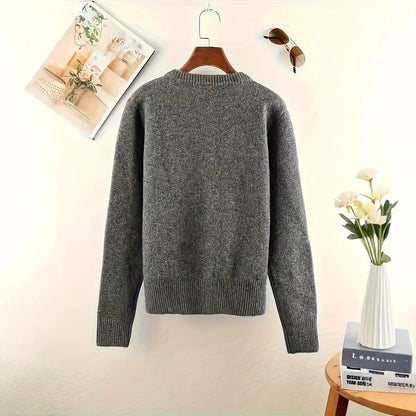 Women's dark grey polyester cardigan with button front and long sleeves