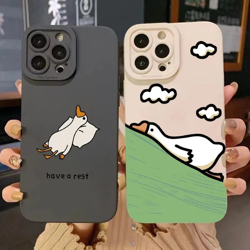 Black silicone iPhone case with a raised carved cartoon duck design on the back.