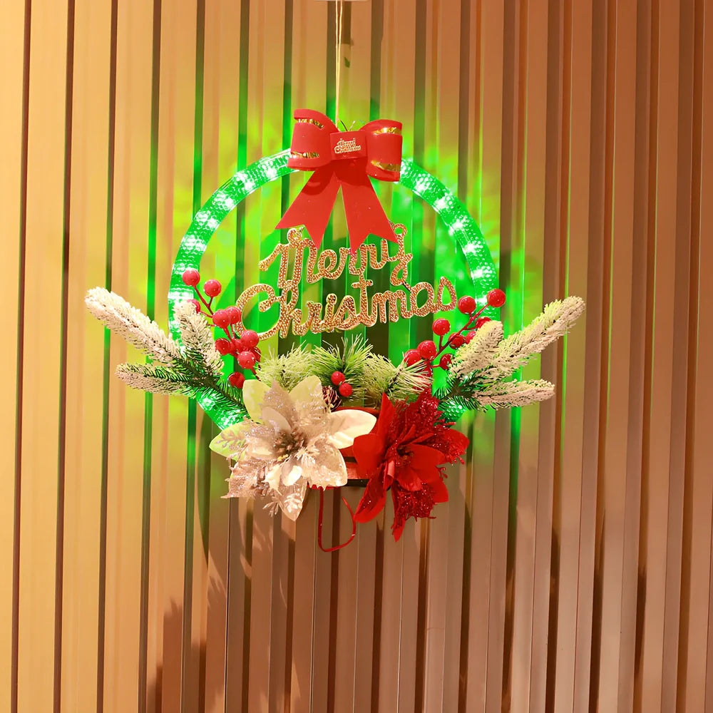 30cm flower-shaped Christmas garland with 60 LED lights and battery box