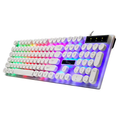 White plastic waterproof gaming keyboard with RGB backlighting and round keycaps