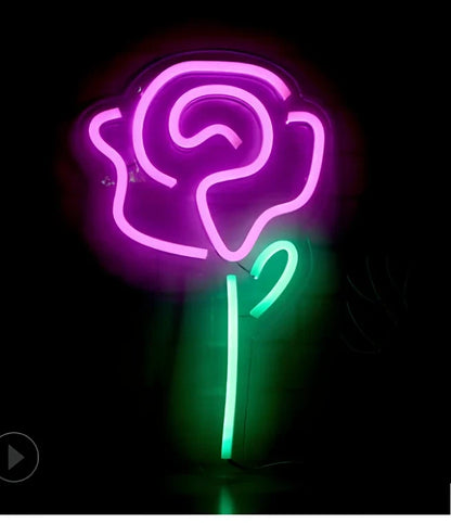 LED neon decorative light with acrylic back panel showing USB power connection and multiple design options