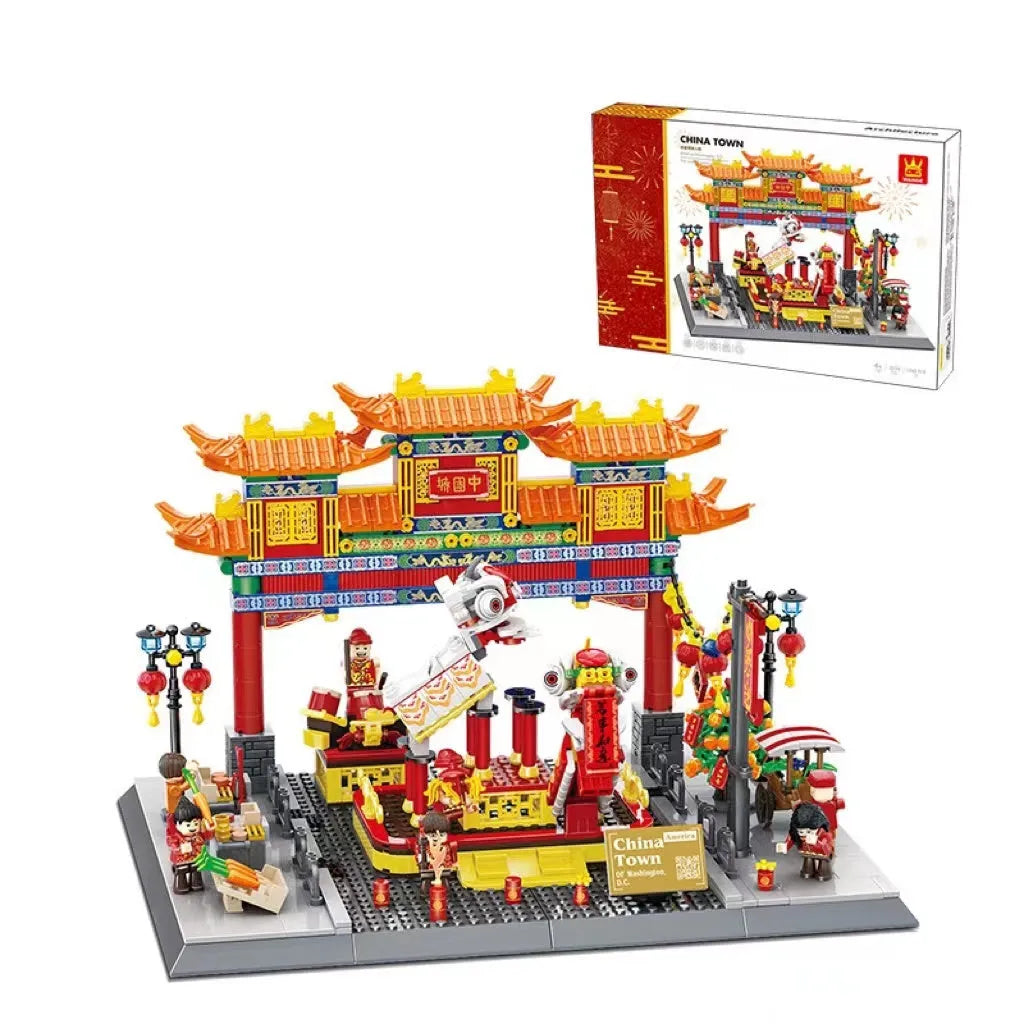 Wange building block set with 800+ ABS plastic pieces for constructing architectural landmark models
