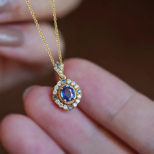 Huitan royal necklace with adjustable 21-50cm chain and mixed gem inlaid pendant on yellow gold finish