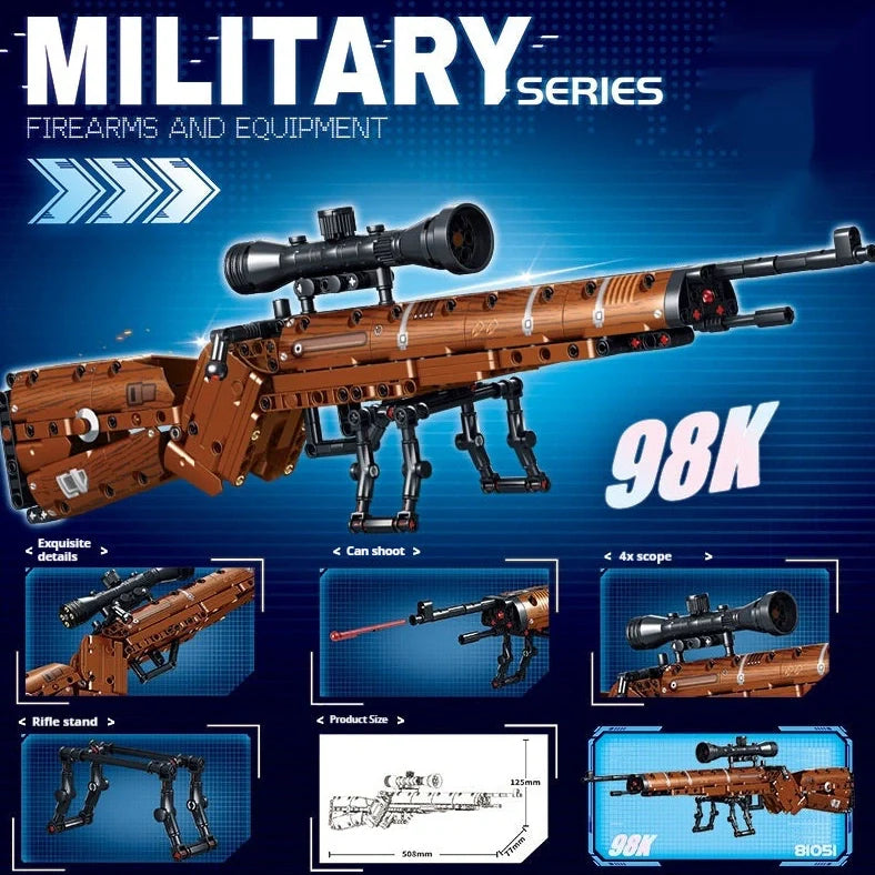 Building blocks sniper rifle assembly toy with bullet launch mechanism in gift box packaging