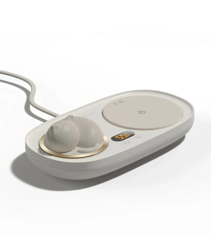 Green portable coffee mug warmer with touch controls and 100mm heating surface for office desks