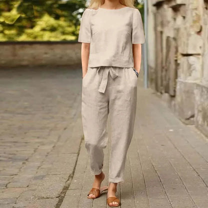 Stylish wide-leg cotton and linen jumpsuit for women in various solid colors