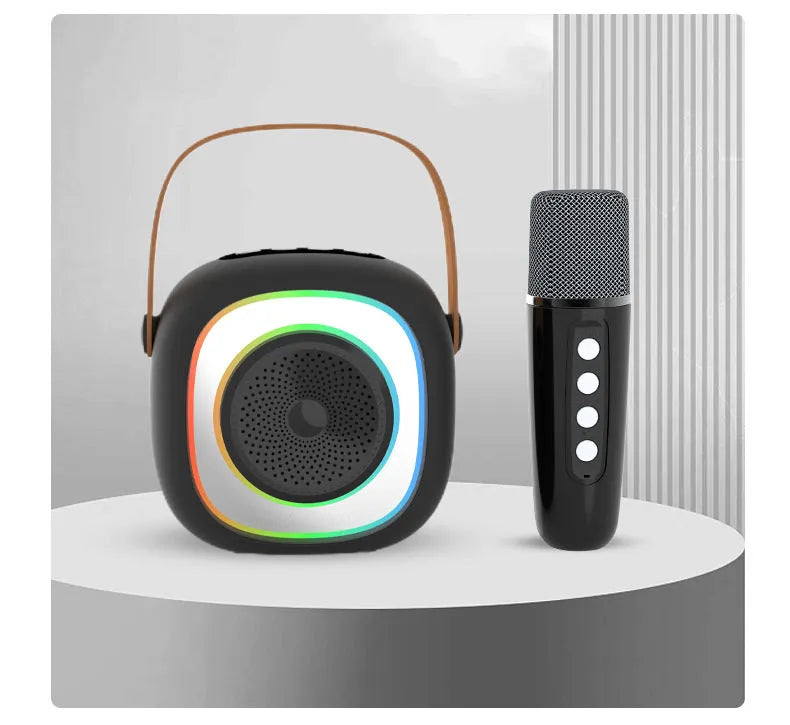 Wireless karaoke microphone with Bluetooth audio transmitter in black double wheat colour option