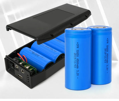 LF4100 compact black 12V lithium iron phosphate battery with output ports and included charger.