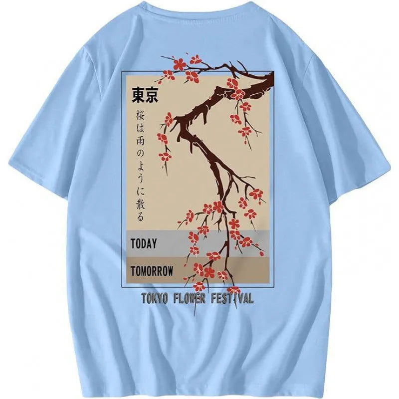 Men's short-sleeved street sports t-shirt with a digital print pattern, available in multiple sizes.