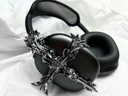 Gothic cross design hard resin case for Apple AirPods Max headphones in silver colour