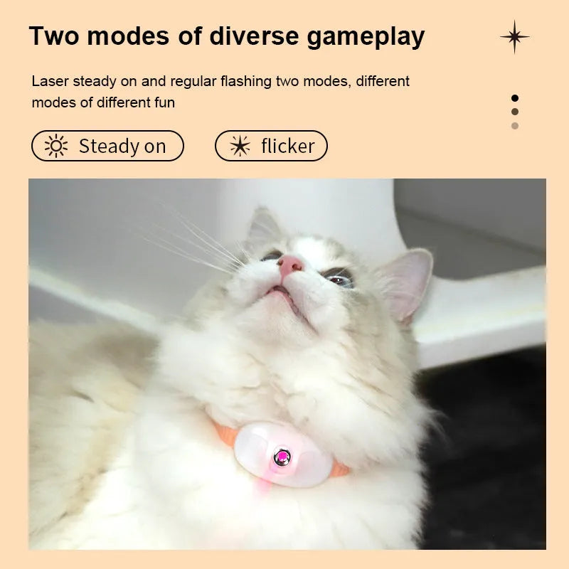 Green interactive laser cat collar with red dot projection for feline teasing and play.