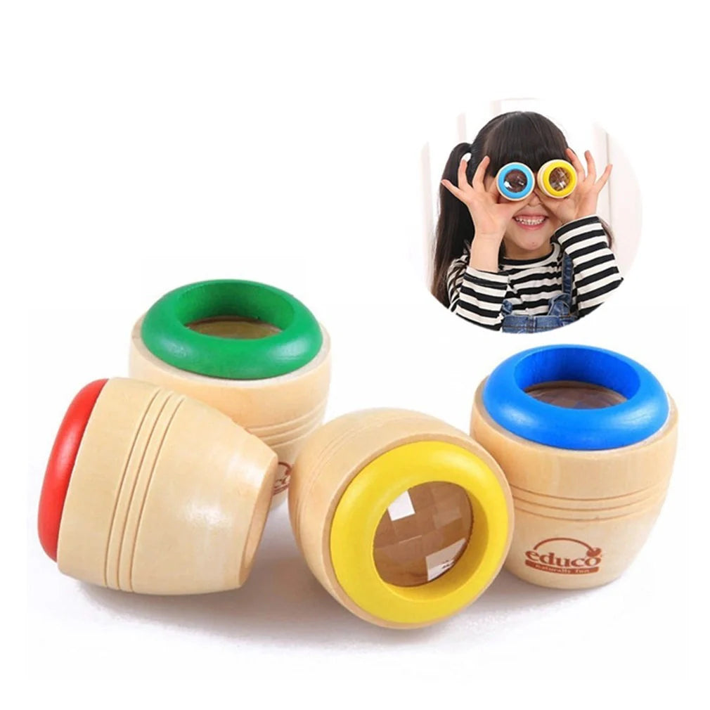 Wooden Magic Kaleidoscope toy for children with colorful patterns