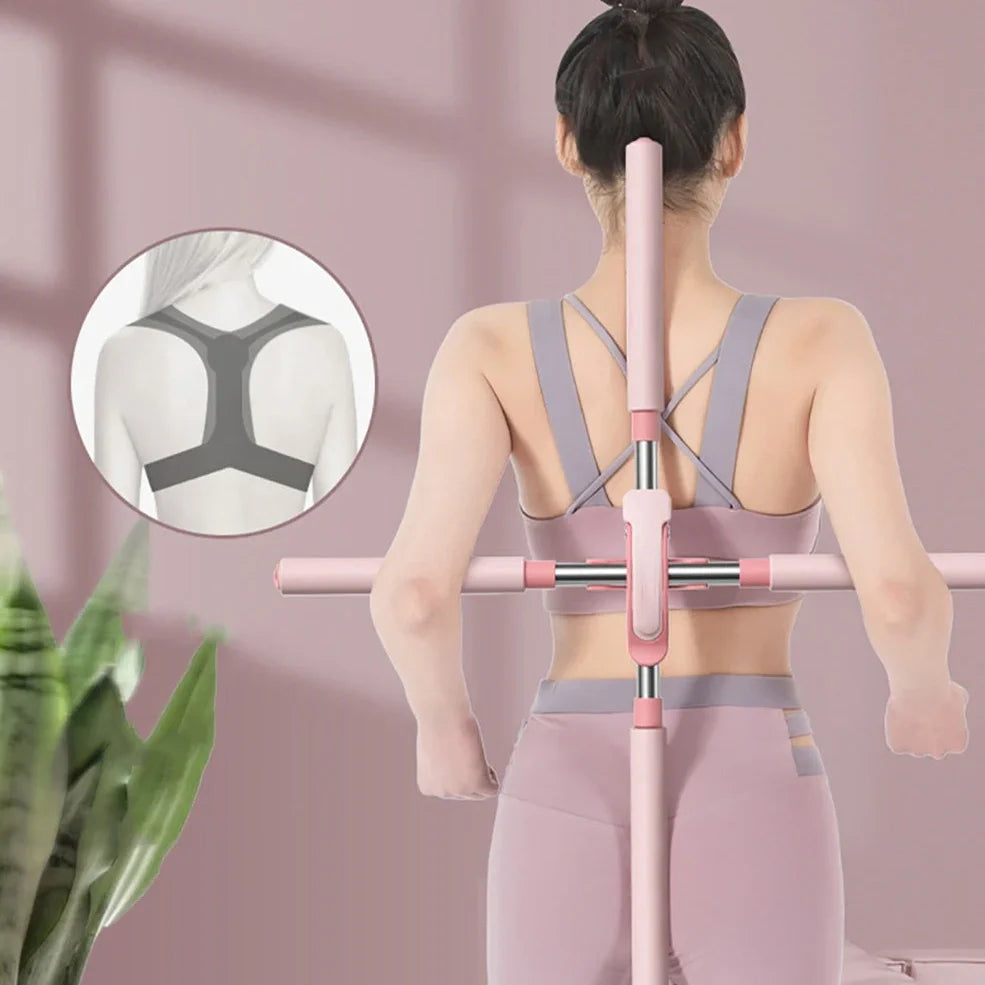 Stainless steel adjustable body stick yoga shoulder opener with 54-86cm range in blue, green, pink colours